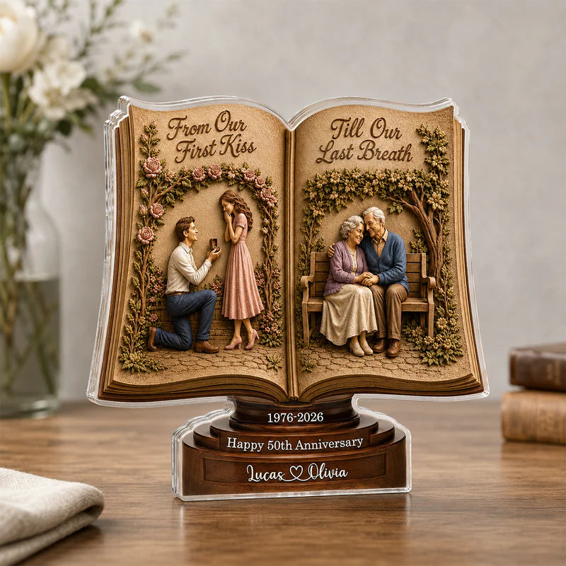 From Our First Kiss Till Our Last Breath - Personalized Custom Shape Acrylic Plaque - Romantic Gift For Husband, Wife, Parents, Grandparents
