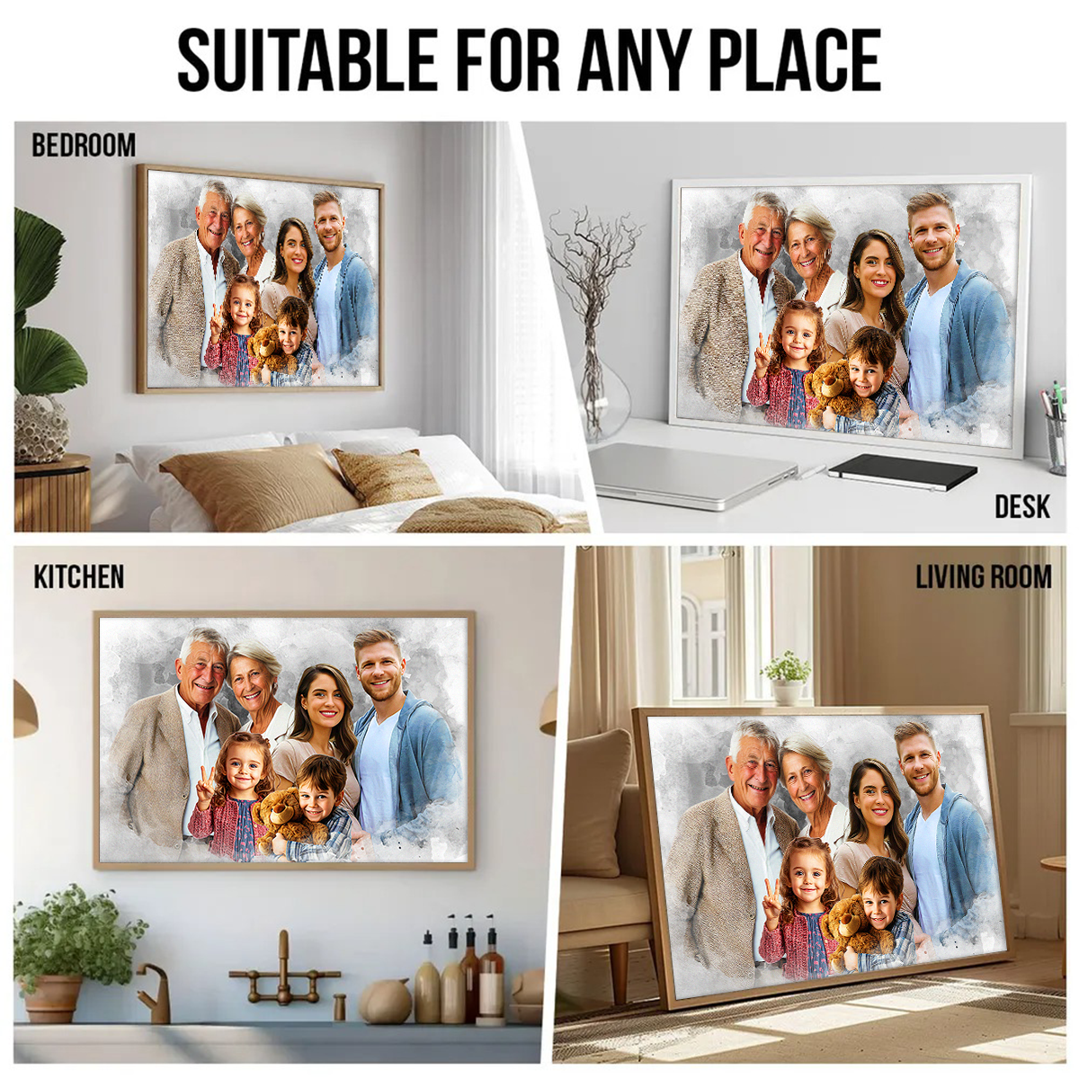 Add Loved One to Photo, Family Portrait From Different Photos, Combine Photos Canvas, Christmas Gift, Memorial Gift for Dad Mom, Add Passed Away