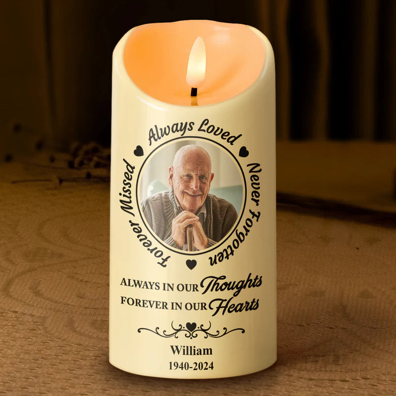 Custom Photo Always In Our Thoughts - Personalized Candle LED Light - Christmas Gift, Sympathy Gift For Family Members