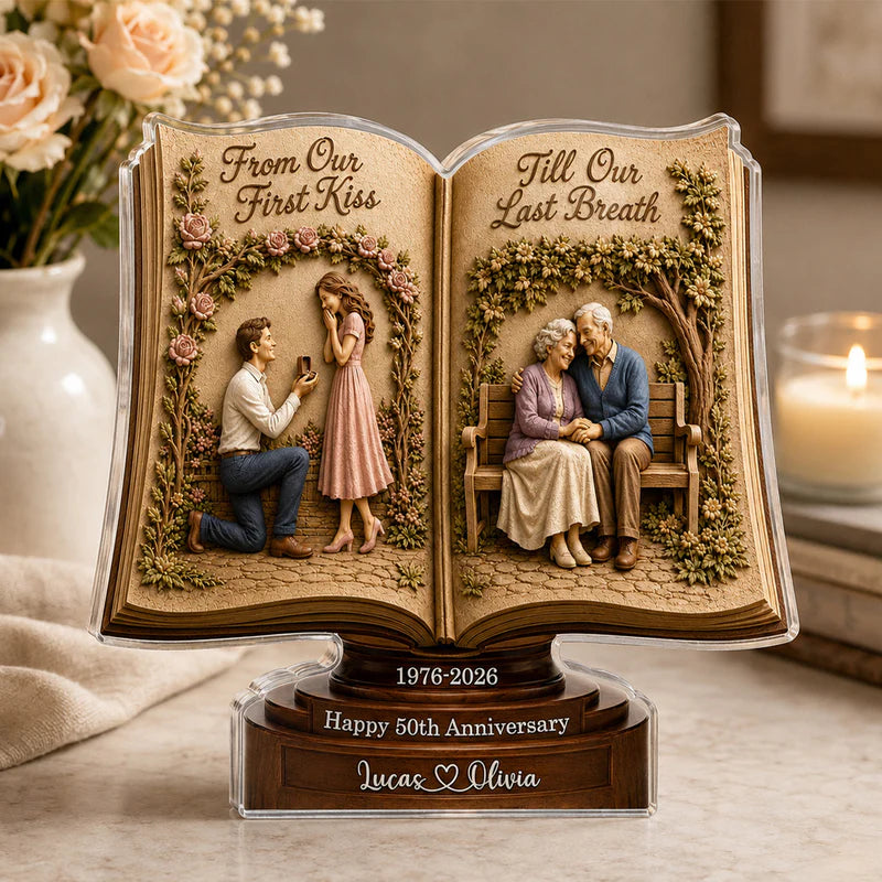 From Our First Kiss Till Our Last Breath - Personalized Custom Shape Acrylic Plaque - Romantic Gift For Husband, Wife, Parents, Grandparents