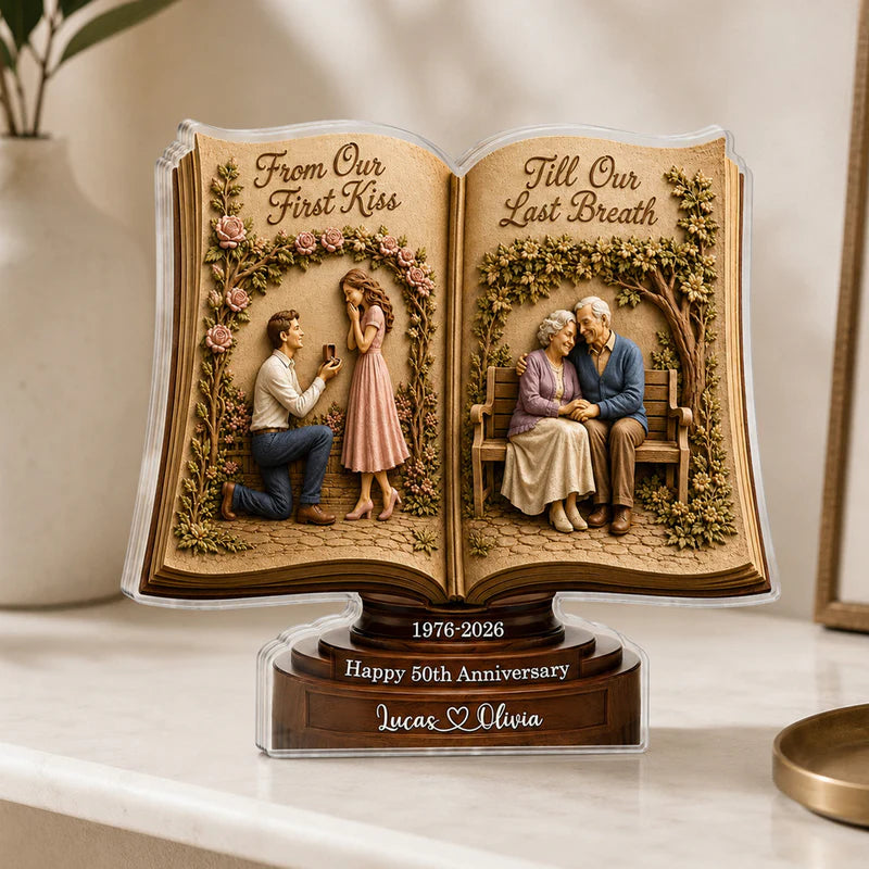 From Our First Kiss Till Our Last Breath - Personalized Custom Shape Acrylic Plaque - Romantic Gift For Husband, Wife, Parents, Grandparents