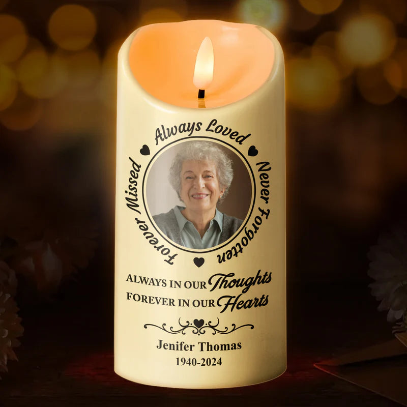 Custom Photo Always In Our Thoughts - Personalized Candle LED Light - Christmas Gift, Sympathy Gift For Family Members