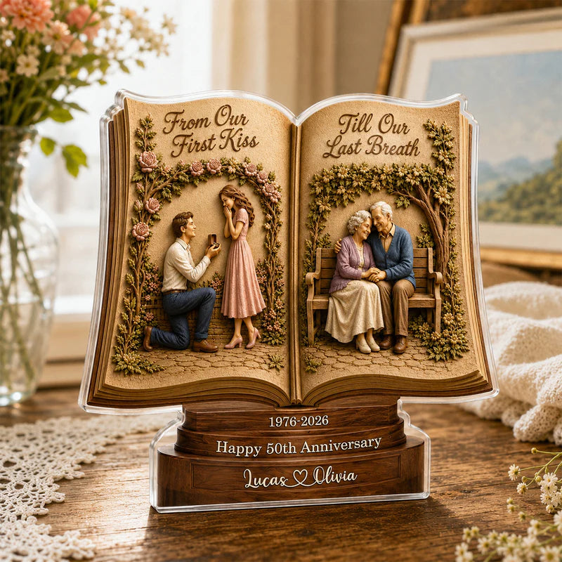 From Our First Kiss Till Our Last Breath - Personalized Custom Shape Acrylic Plaque - Romantic Gift For Husband, Wife, Parents, Grandparents