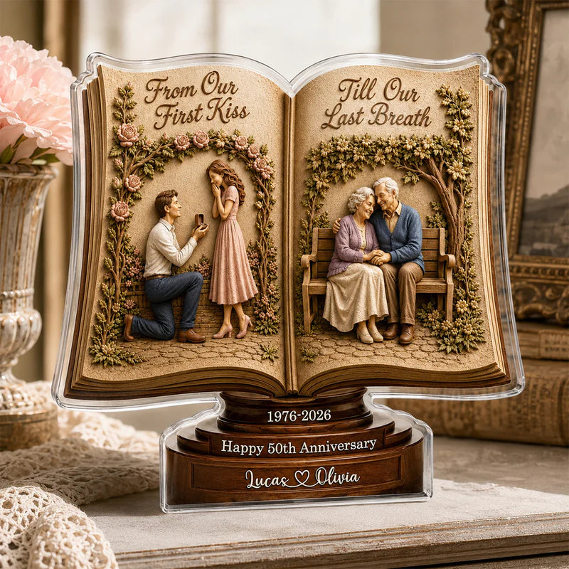 From Our First Kiss Till Our Last Breath - Personalized Custom Shape Acrylic Plaque - Romantic Gift For Husband, Wife, Parents, Grandparents