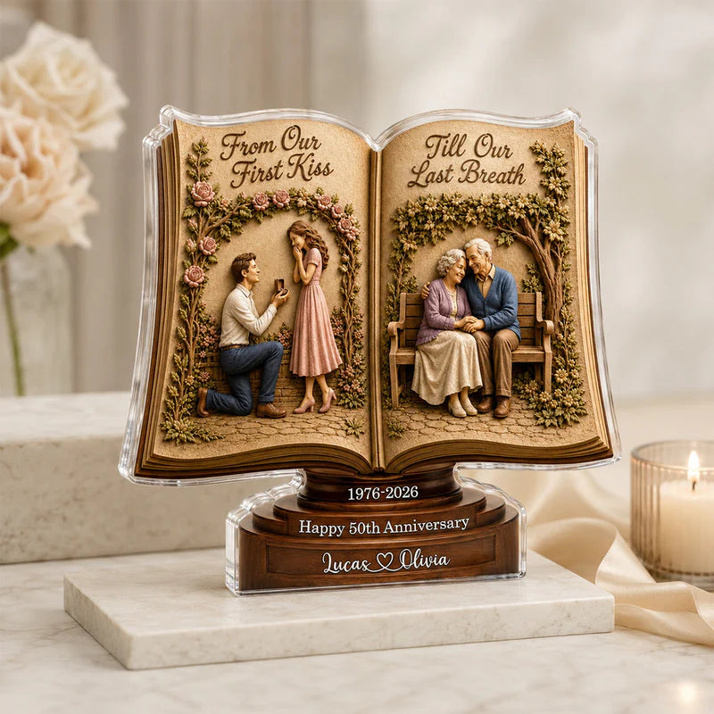 From Our First Kiss Till Our Last Breath - Personalized Custom Shape Acrylic Plaque - Romantic Gift For Husband, Wife, Parents, Grandparents