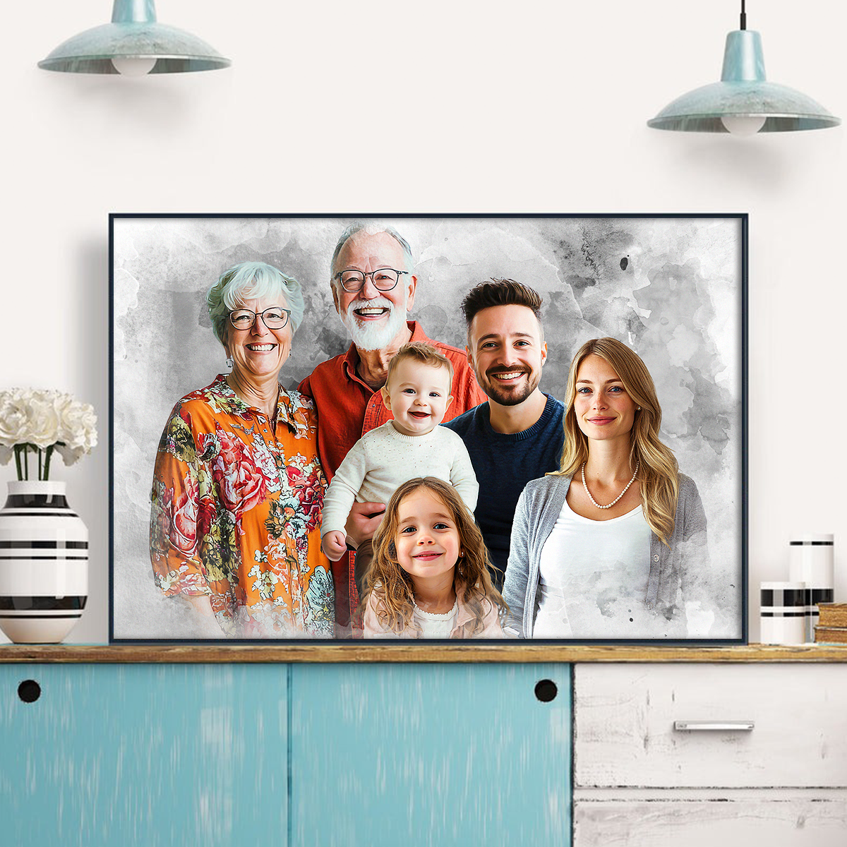 Add Loved One to Photo, Family Portrait From Different Photos, Combine Photos Canvas, Christmas Gift, Memorial Gift for Dad Mom, Add Passed Away