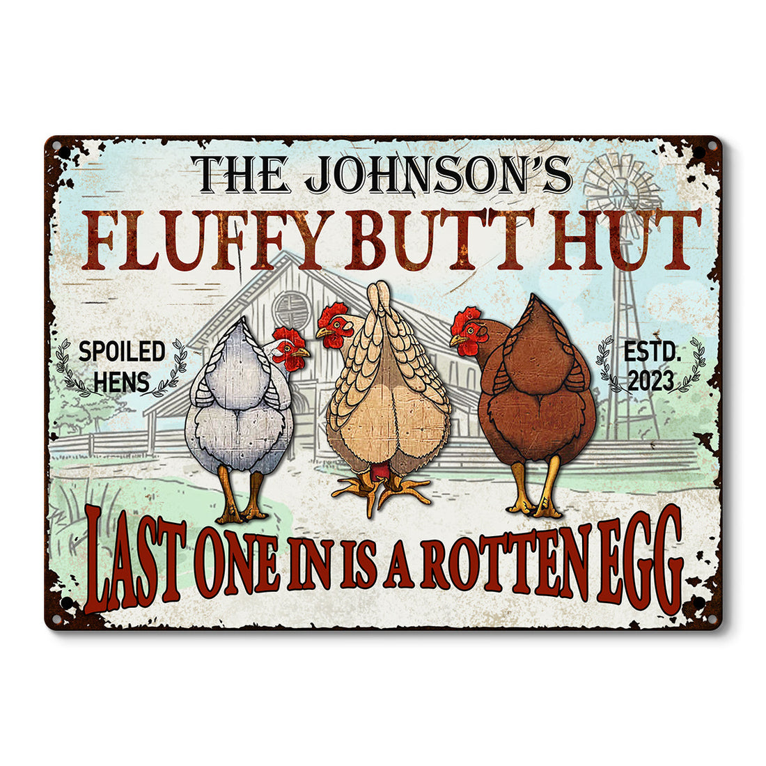 Personalized Chicken Fluffy Butt Hut Nuggets Customized Classic Metal Signs, Chicken Signs