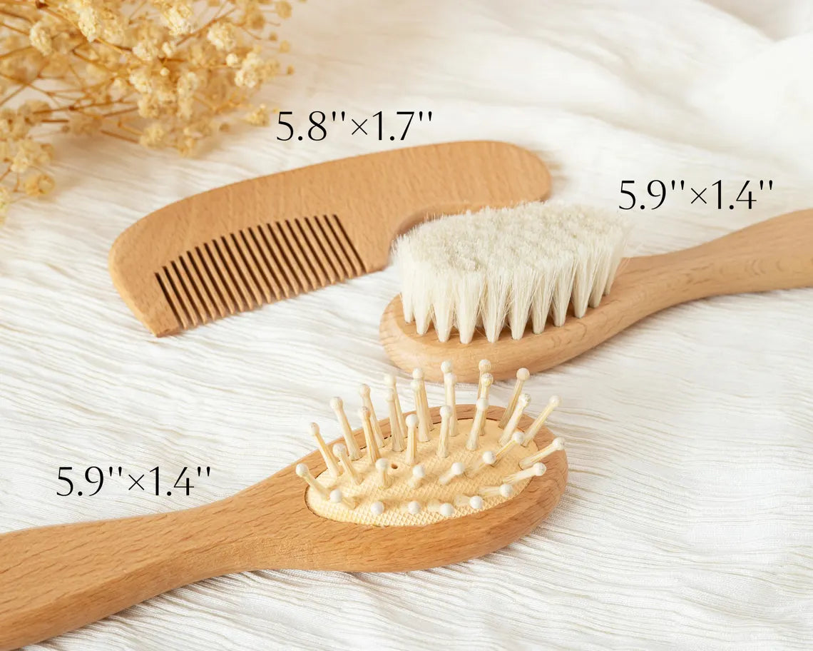 Personalized Wooden Baby Hairbrush Set, Custom Engraved Keepsake, Baby Shower Gift Idea for Newborns, Unisex Wooden Hair Brush and Comb Set