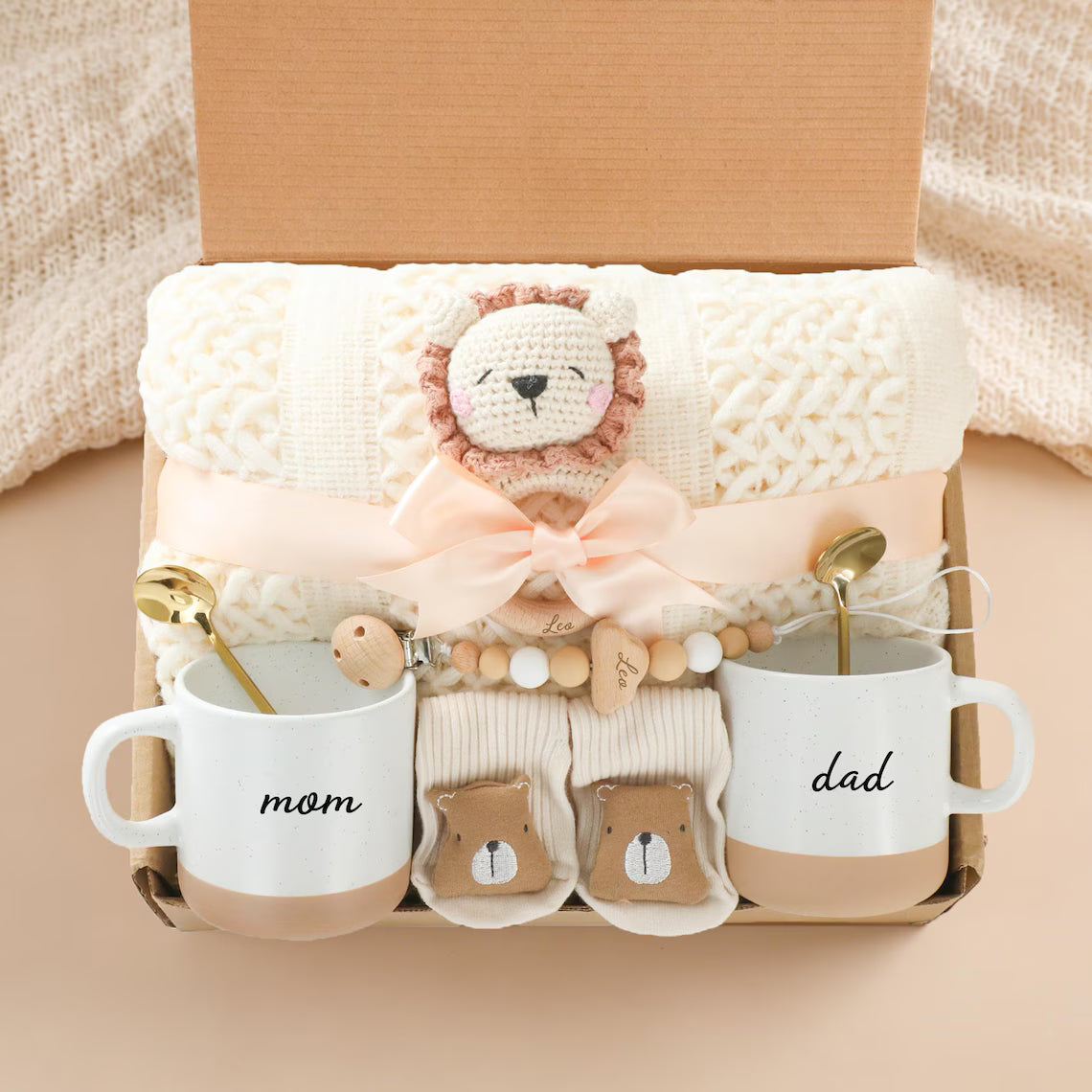 Luxury New Parents Gift Box,Mom & Dad Mug Set,Gender Neutral Gift,Self Care Gift for Mom,Newborn Gift,Postpartum Care Package