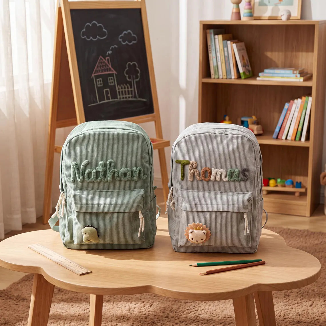 Soft Corduroy Personalized Kids Backpack, Custom Name Toddler School Bag, Preschool Book Bag, Back to School Gift for Boys Girls