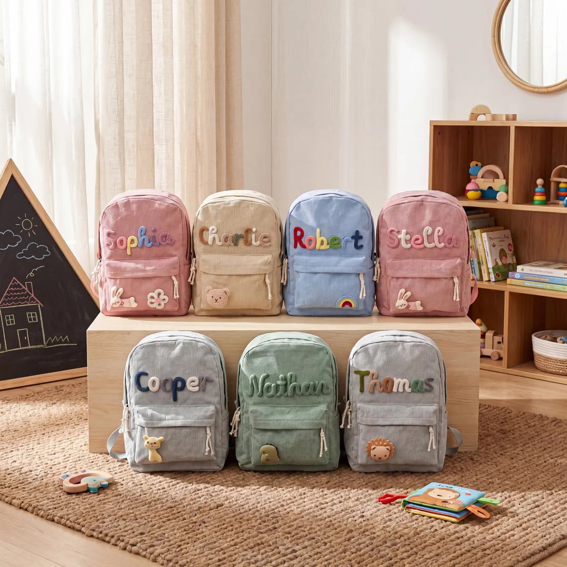 Soft Corduroy Personalized Kids Backpack, Custom Name Toddler School Bag, Preschool Book Bag, Back to School Gift for Boys Girls