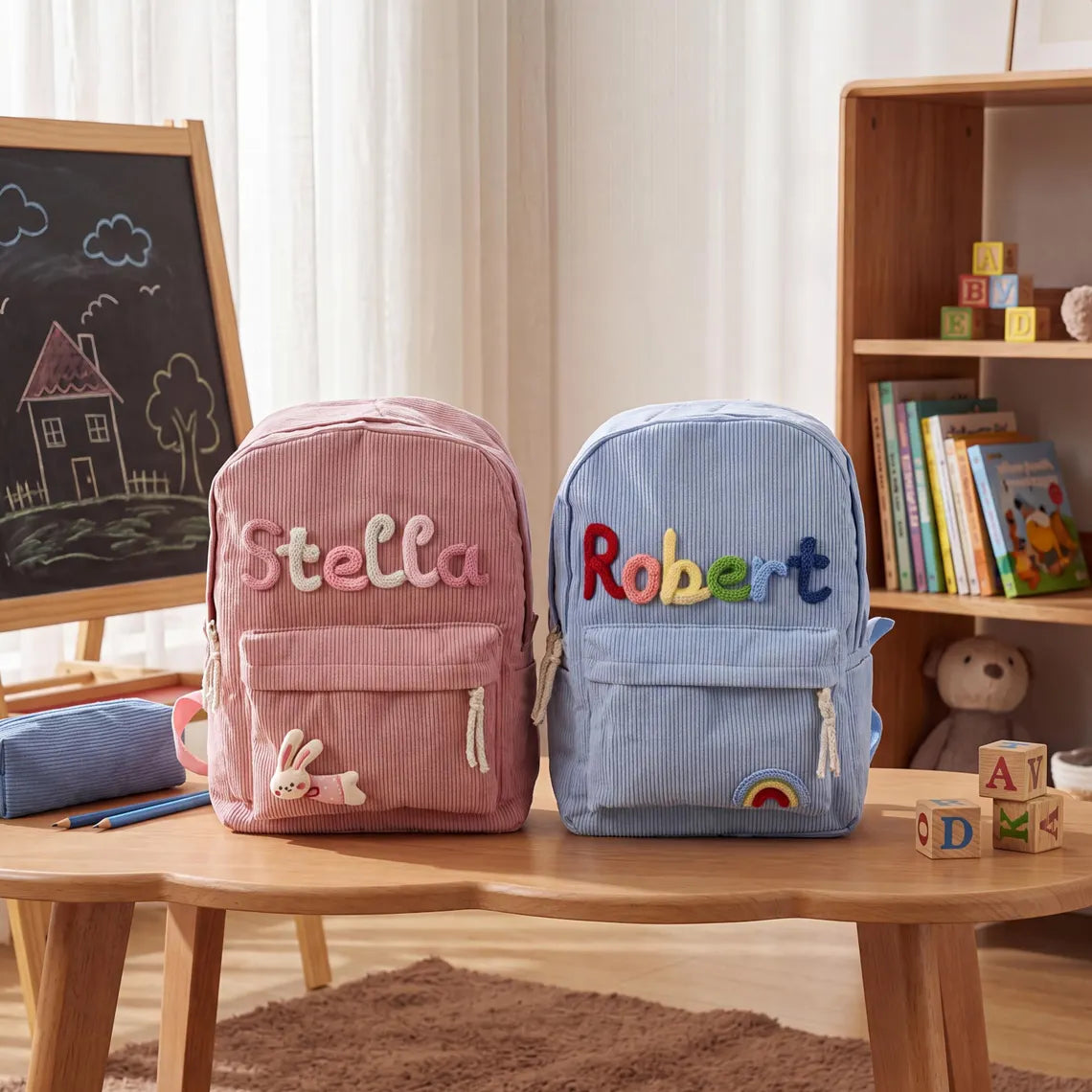 Soft Corduroy Personalized Kids Backpack, Custom Name Toddler School Bag, Preschool Book Bag, Back to School Gift for Boys Girls