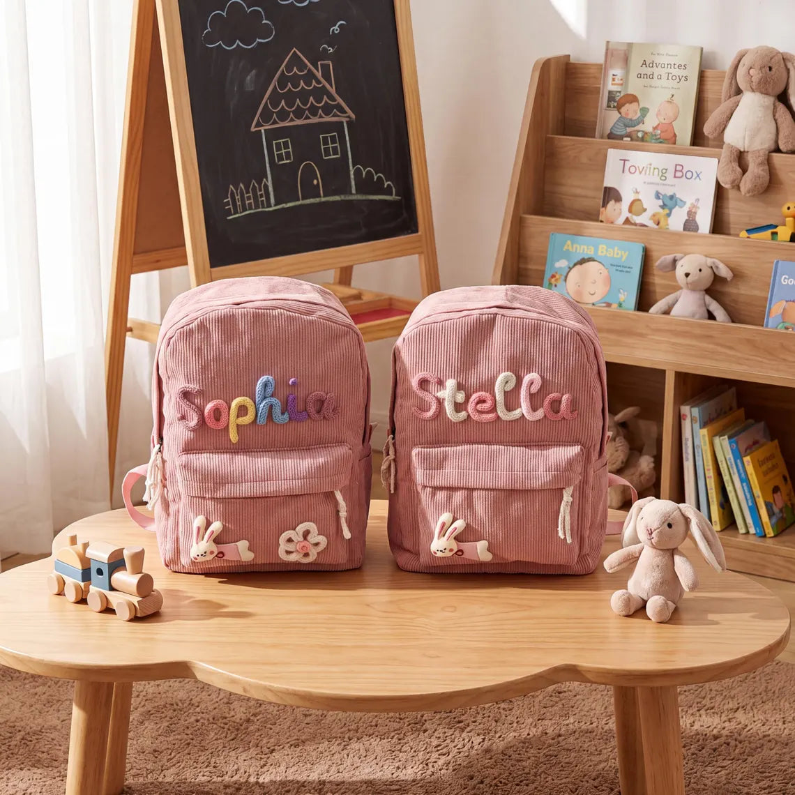 Soft Corduroy Personalized Kids Backpack, Custom Name Toddler School Bag, Preschool Book Bag, Back to School Gift for Boys Girls