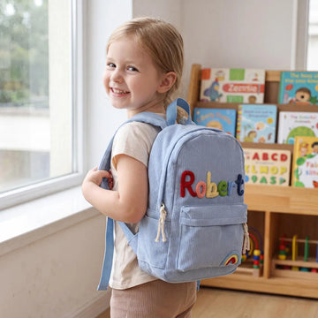 Soft Corduroy Personalized Kids Backpack, Custom Name Toddler School Bag, Preschool Book Bag, Back to School Gift for Boys Girls