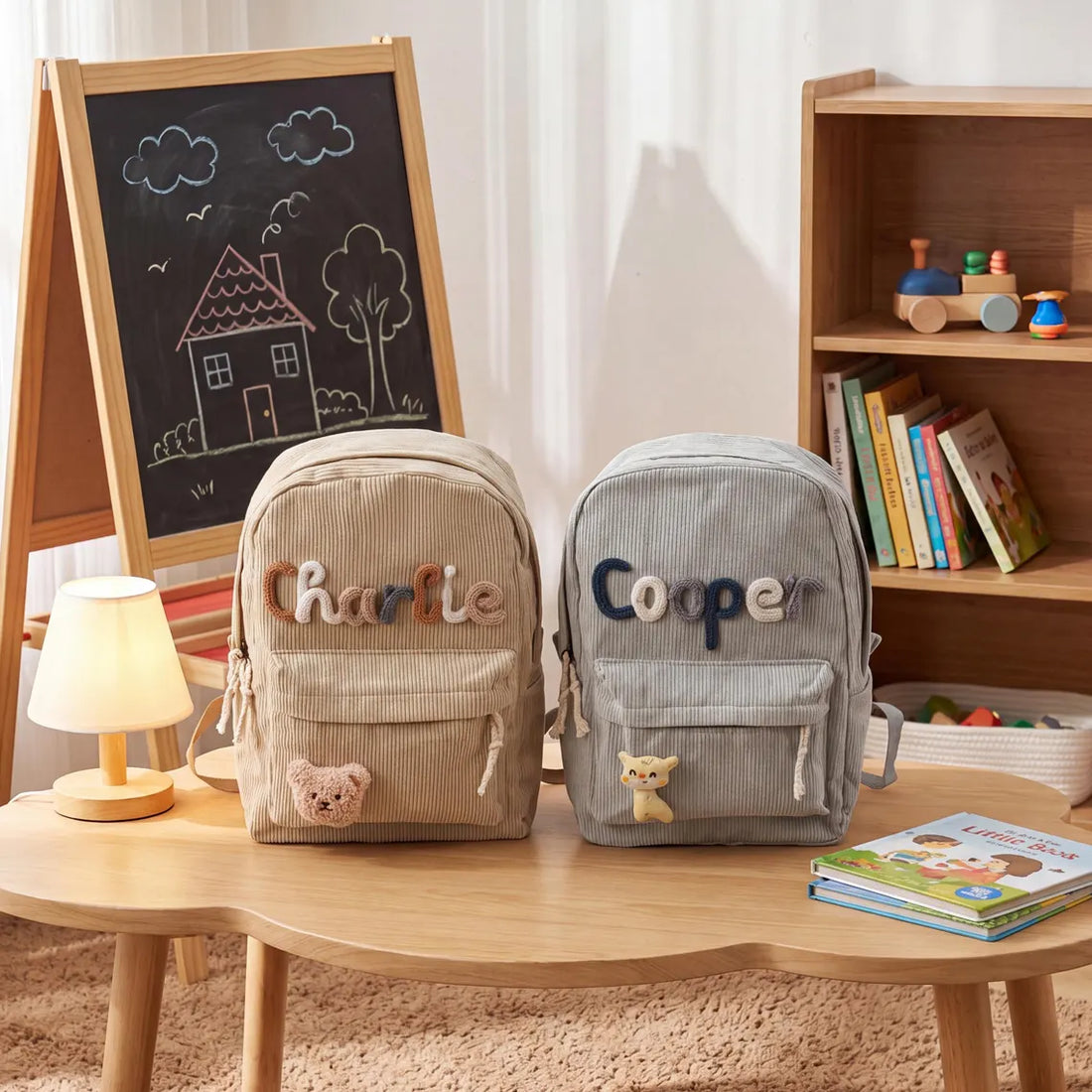 Soft Corduroy Personalized Kids Backpack, Custom Name Toddler School Bag, Preschool Book Bag, Back to School Gift for Boys Girls