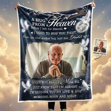 Custom Photo A Hug From Heaven Memorial - Personalized Photo Blanket - Gifts For Memorial, Gift For Loss, Mourning Gift